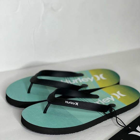 Hurley Mens size 10 Flip Flops blue teal green black Sandals Breakwater slides - Picture 9 of 13